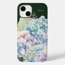 Watercolor Hydrangea Personalized Green Case-Mate iPhone 14 Case
