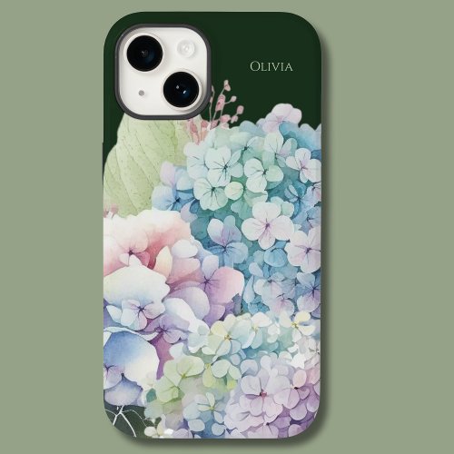Watercolor Hydrangea Personalized Green Case_Mate iPhone 14 Case