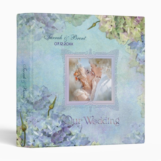 Watercolor Hydrangea Photo Wedding Album Binder (Front/Spine)