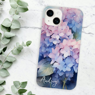 Watercolor Hydrangea Pink Purple Name Template Case-Mate iPhone 14 Case