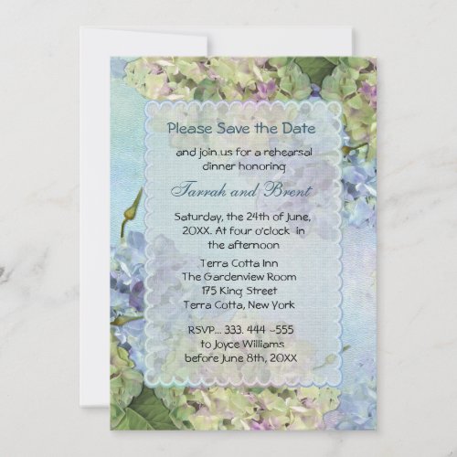 Watercolor Hydrangea Rehearsal Dinner Invitation