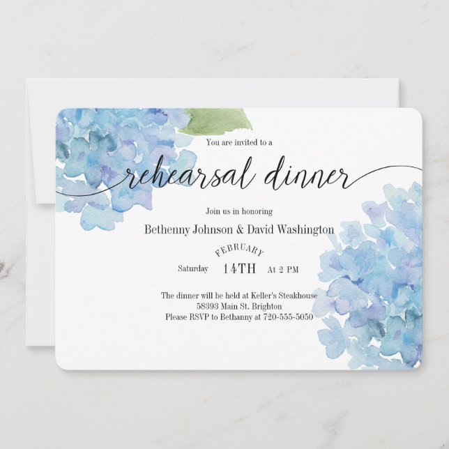 Watercolor Hydrangea Rehearsal Dinner Invitation (Front)