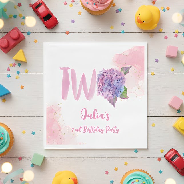 Watercolor hydrangea second Birthday Napkins (Creator Uploaded)