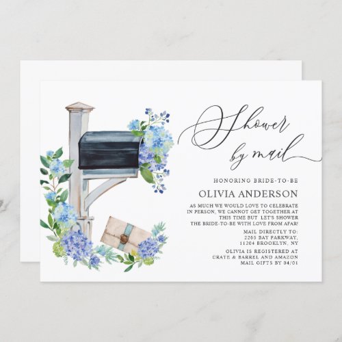 Watercolor Hydrangea Virtual Bridal Shower by Mail Invitation