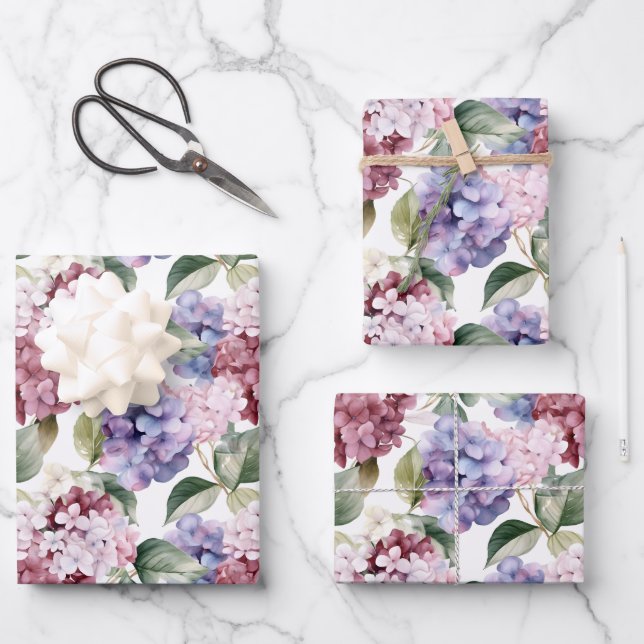Watercolor Hydrangea Wrapping Paper Sheets (Front)