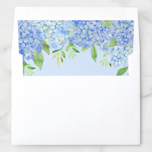 Watercolor Hydrangeas Blue Floral Greenery Envelope Liner
