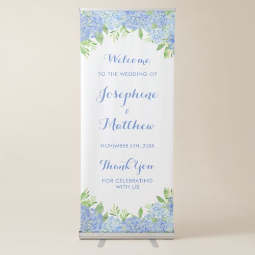 Watercolor Hydrangeas Blue Floral Wedding Retractable Banner