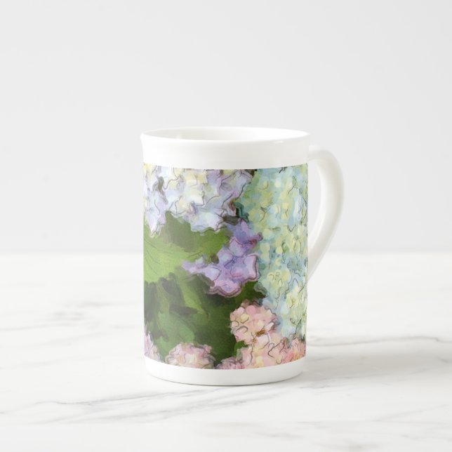 Watercolor Hydrangeas Bone China Tea Cup (Front Right)