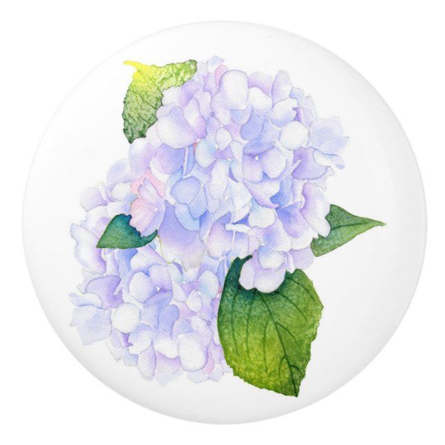 Watercolor Hydrangeas  Ceramic Knob (Front)
