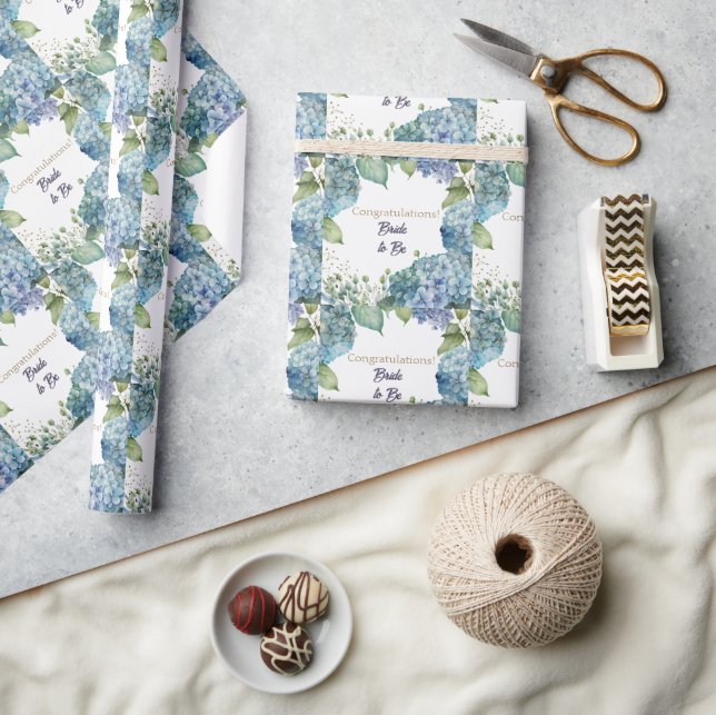 Watercolor Hydrangeas “Congratulations” Wrapping  Paper (Crafts)