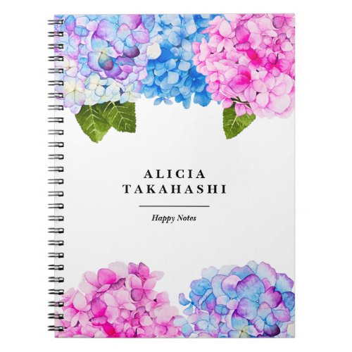 Watercolor Hydrangeas Flower  Add Your Name Notebook