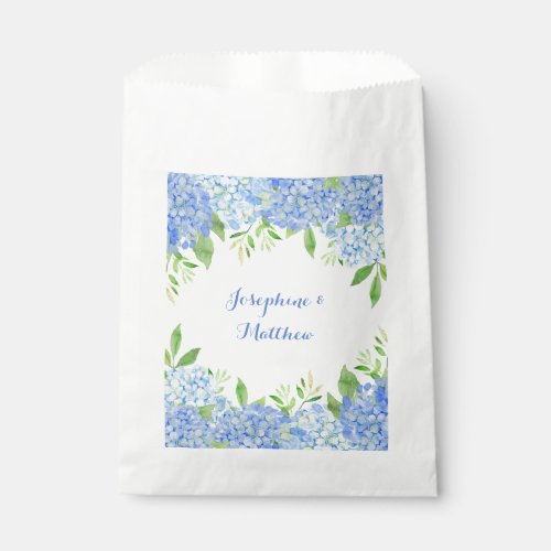 Watercolor Hydrangeas Greenery Blue Floral Wedding Favor Bag