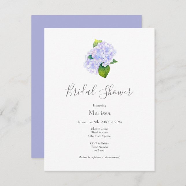 Watercolor Hydrangeas  Invitation (Front/Back)