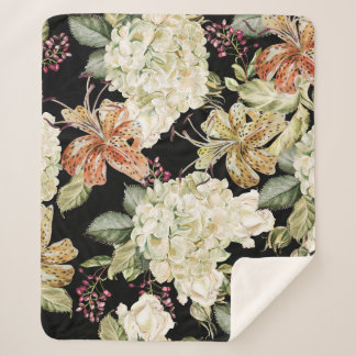 Watercolor Hydrangeas Lilies: Floral Pattern Sherpa Blanket