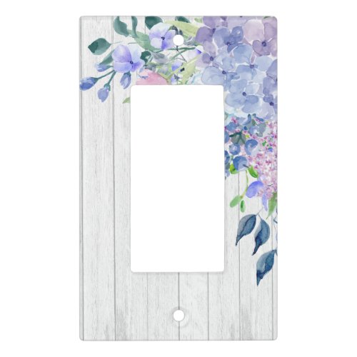 Watercolor Hydrangeas on Rustic Wood Background Light Switch Cover