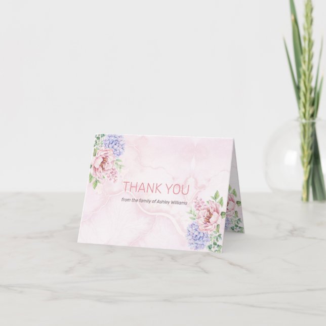 Watercolor Hydrangeas Peonies Floral Bereavement Thank You Card (Front)
