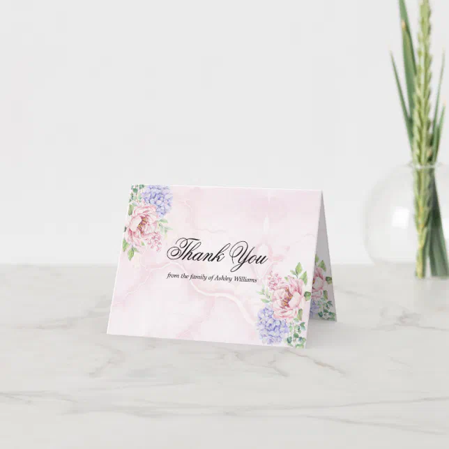 Watercolor Hydrangeas Peonies Floral Bereavement Thank You Card Zazzle