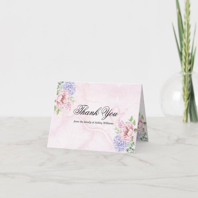 Watercolor Hydrangeas Peonies Floral Bereavement Thank You Card (Front)