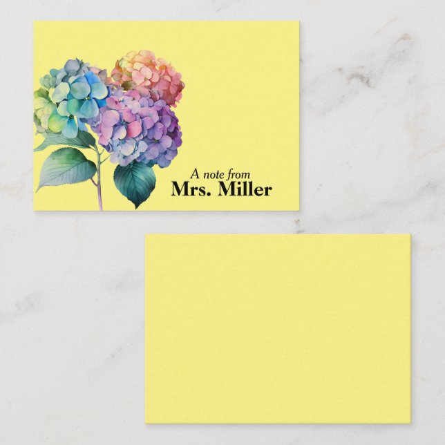 Watercolor Hydrangeas Personalized Note Card (Front/Back)