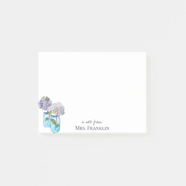 Watercolor Hydrangeas Personalized Post-it Notes (Front)