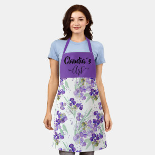 Watercolor Hydrangeas petals Art with name Apron
