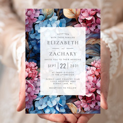 Watercolor Hydrangeas Pink Blue Wedding Invitation