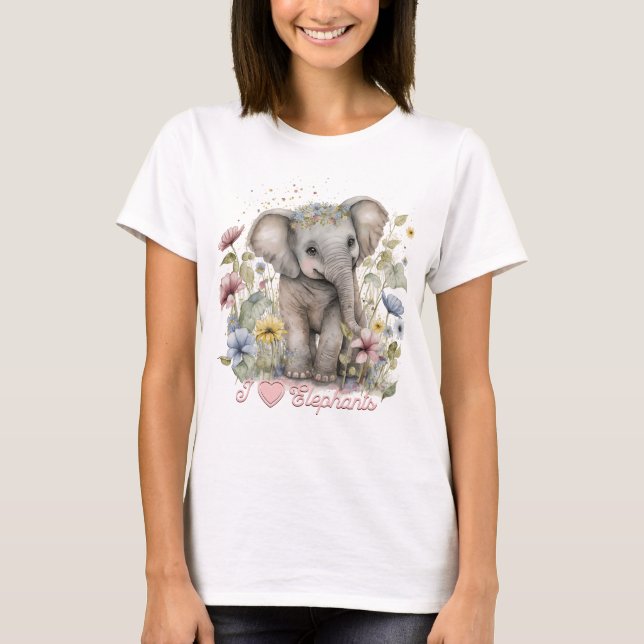 Watercolor, I Love Elephants T-Shirt (Front)