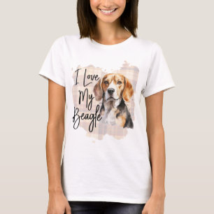 WATERCOLOR I LOVE MY BEAGLE HOUND DOG T-Shirt