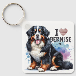 Watercolor I Love My Bernese Mountain Dog Keychain