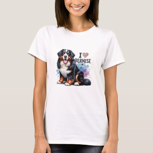 Watercolor I Love My Bernese Mountain Dog T-Shirt (Front)