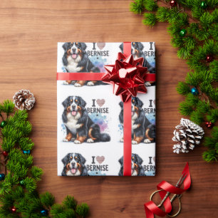 Watercolor I Love My Bernese Mountain Dog Wrapping Paper