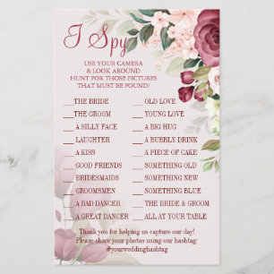 Watercolor I spy wedding reception game card Flyer