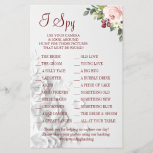 Watercolor I spy wedding reception game card Flyer