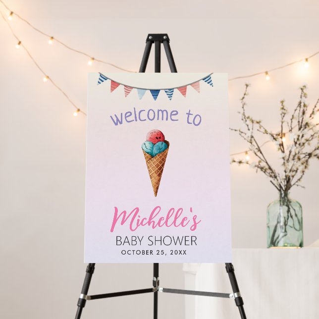 Watercolor Ice Cream Baby Shower Welcome Sign      (In Situ (Stand))