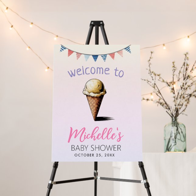 Watercolor Ice Cream Baby Shower Welcome Sign      (In Situ (Stand))