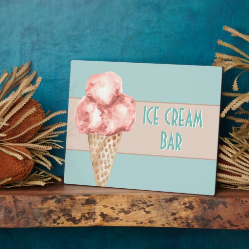 Watercolor ice cream bar Vintage style Blue Pink  Plaque