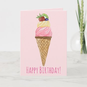 Watercolor Ice Cream Birthday Card by studioportosabbia at Zazzle