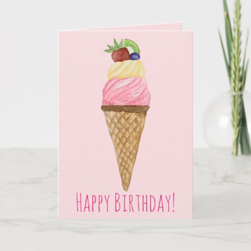 Watercolor Ice Cream Birthday Card