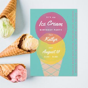 Watercolor Ice Cream Birthday Party Invitation