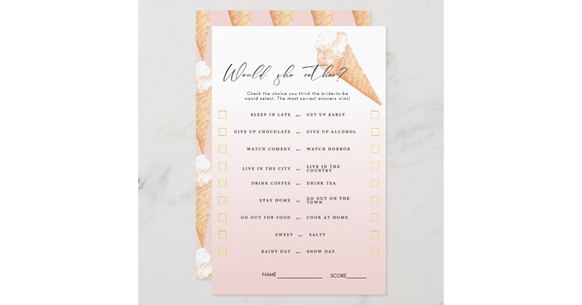 Watercolor Ice Cream Bridal Shower Games Zazzle