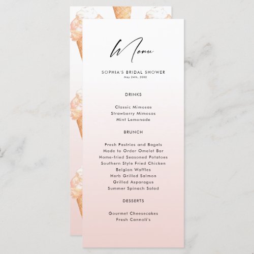 Watercolor Ice Cream Bridal Shower  Menu