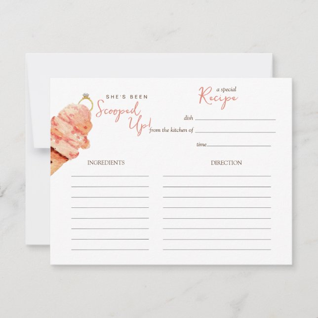 Watercolor Ice cream Bridal shower Recipe card (Front)