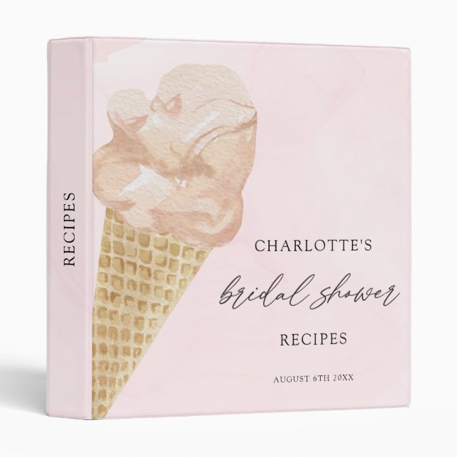Watercolor Ice Cream Bridal Shower Recipes 3 Ring Binder (Front/Spine)