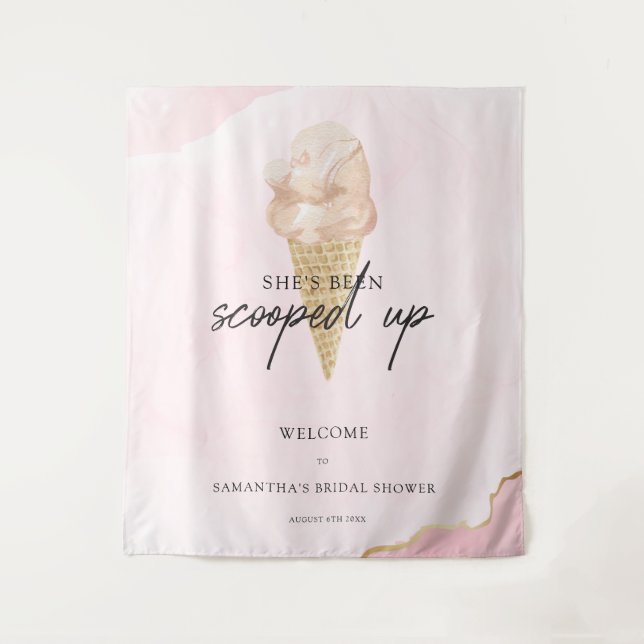 Watercolor Ice Cream Bridal Shower Welcome Tapestry (Front)