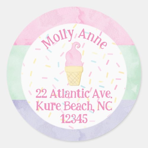 Watercolor Ice Cream Cone Sprinkles Address Label