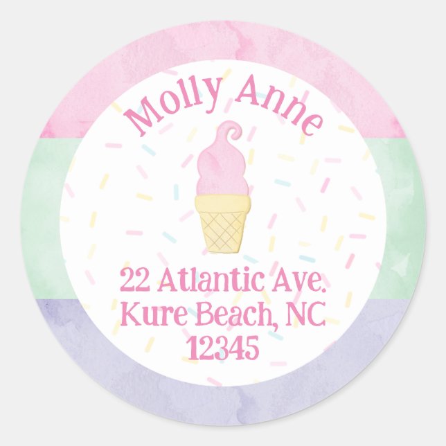 Watercolor Ice Cream Cone Sprinkles Address Label (Front)