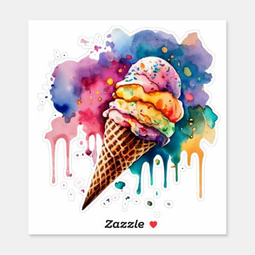Watercolor Ice Cream Cone Sticker