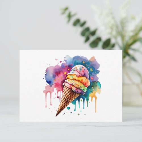 Watercolor Ice Cream Cone Thank You Card