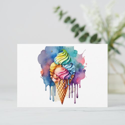 Watercolor Ice cream cone Thank You Card