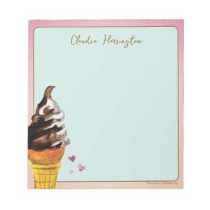 Watercolor Ice Cream Cone Vintage Dessert Cafe Notepad